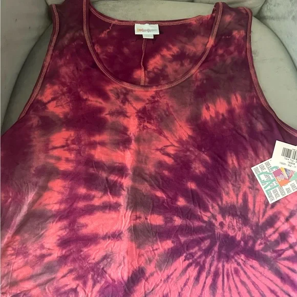 LuLaRoe peachy/pink & purple loose-fitting Tank Top with Tie-Dye Design - Picture 6 of 6
